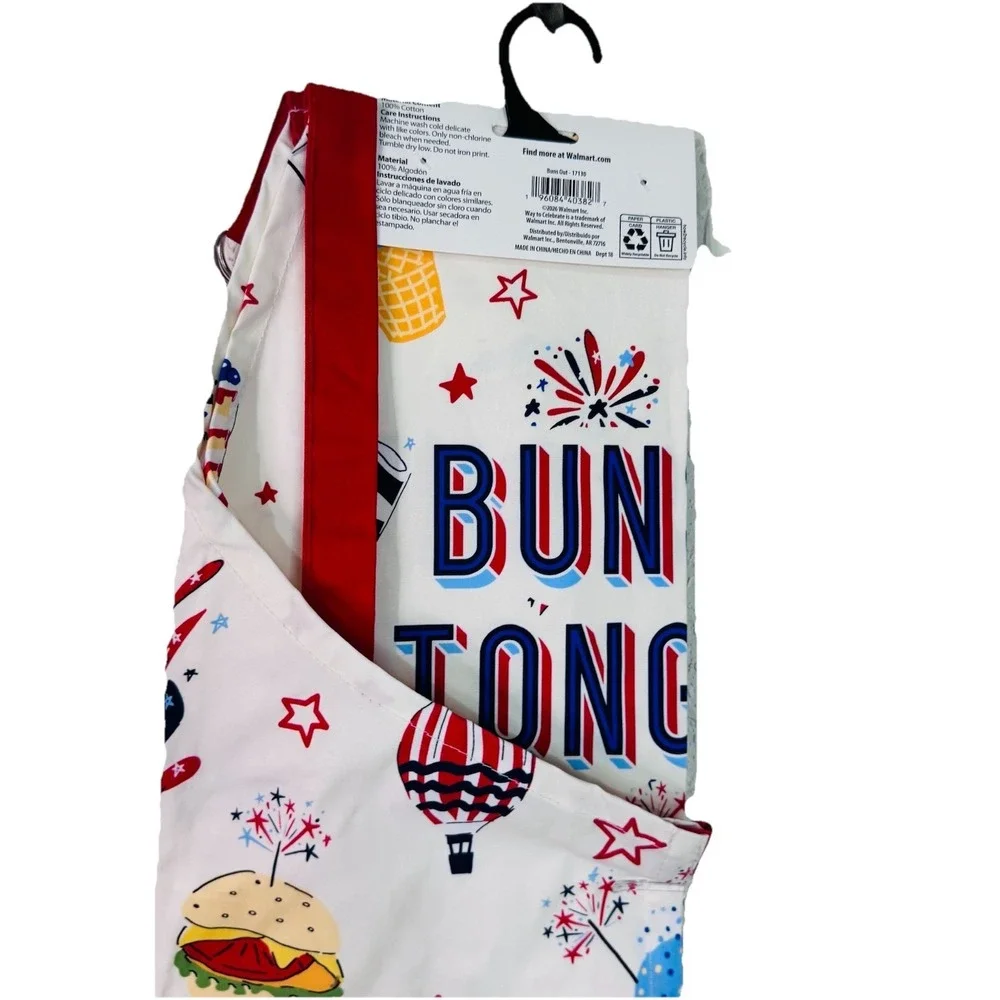 Patriotic Food Fireworks Grilling Apron Celebrate Buns Out Tongs Out 29x27